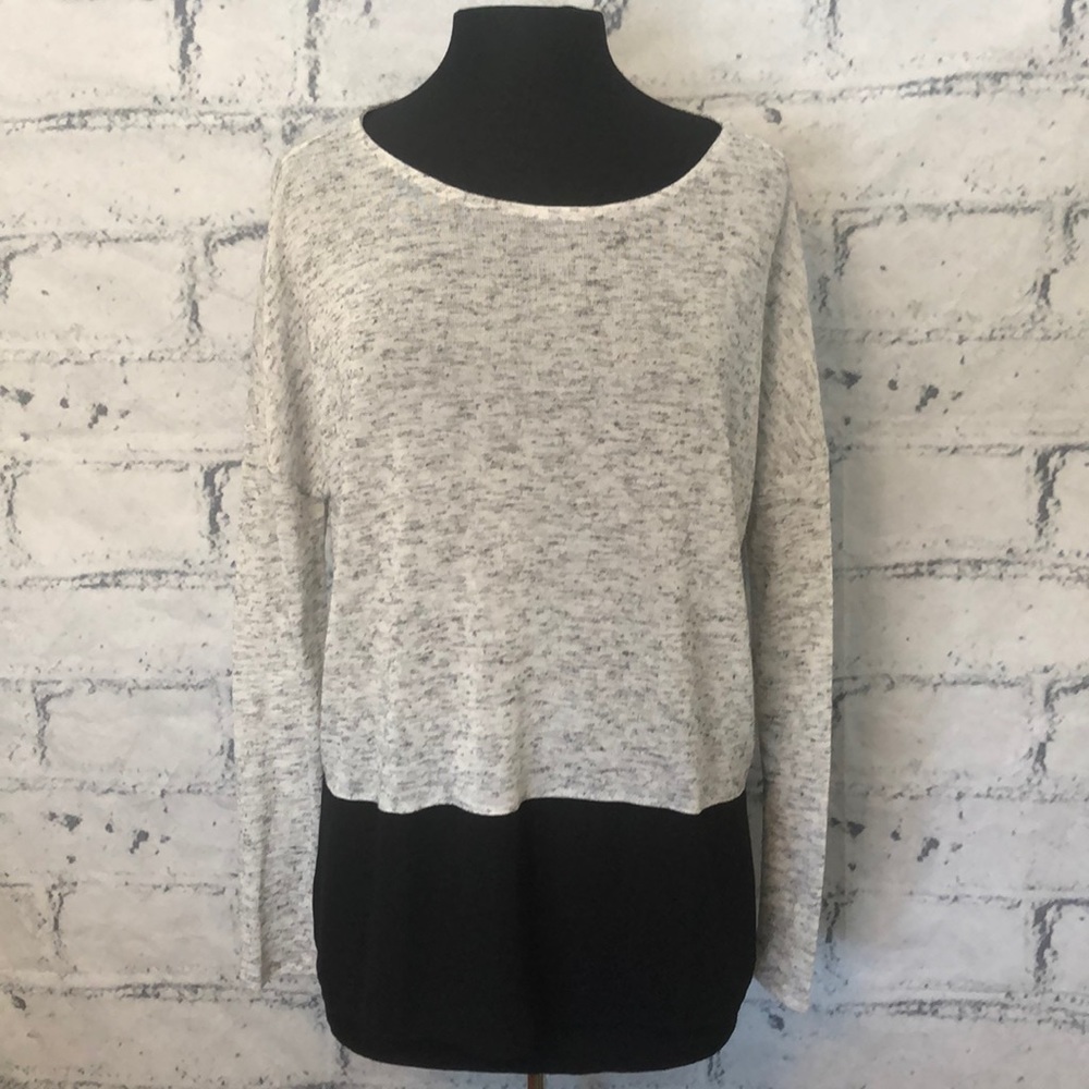Express longer sweater w/7.5 in sheer black hem
